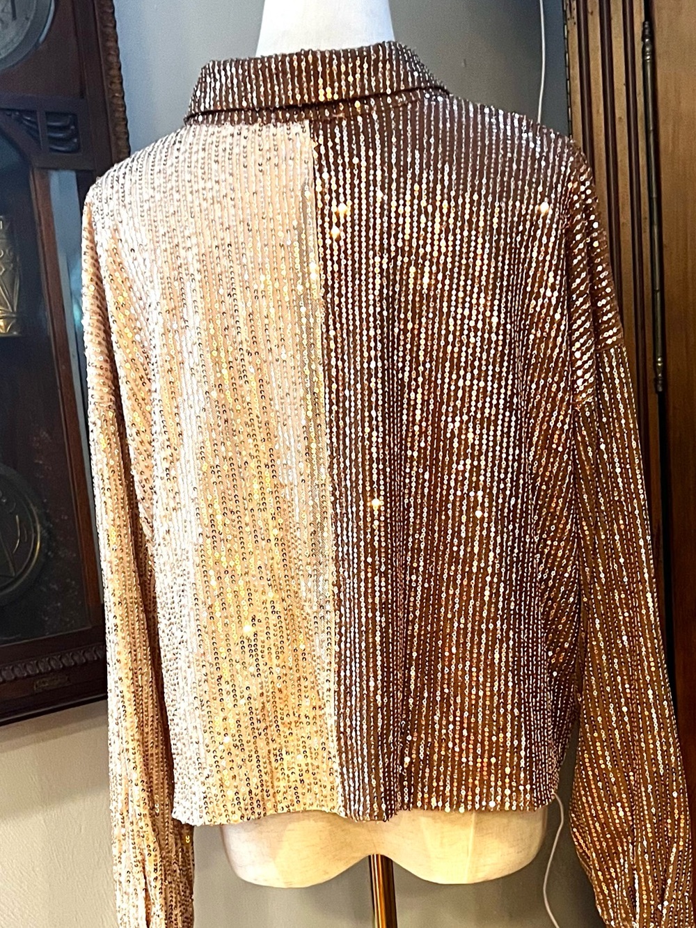 ODDI Rose Gold Dual Tone Sequin Crop Jacket Nashville Concert Glam Size L - Picture 3 of 9
